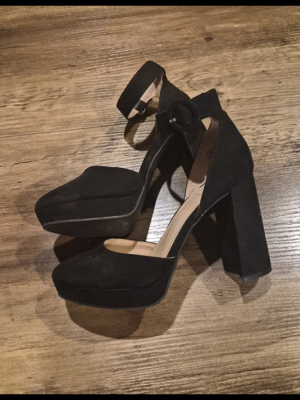 Kaari Blue Black Suede Platform Ankle-Strap Heels